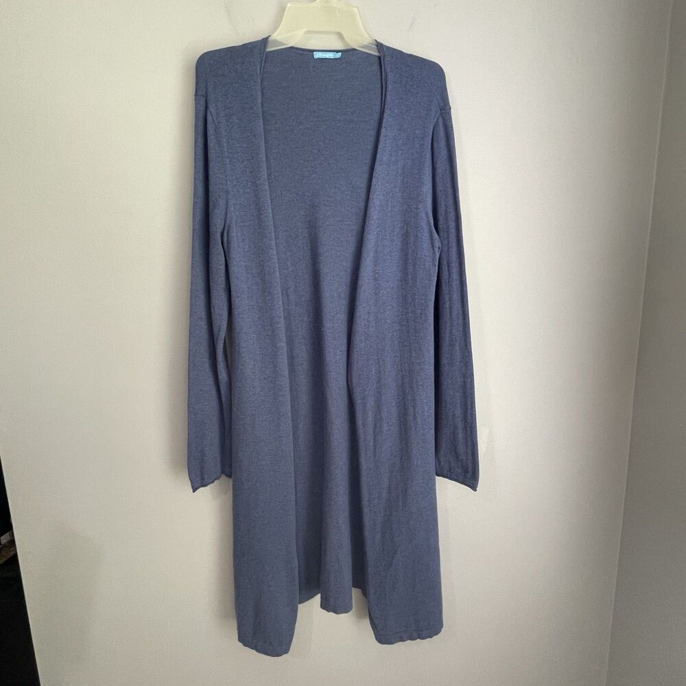 J. McLaughlin Cashmere Blend Open Front Duster Cardigan Sweater Size L Blue Slit